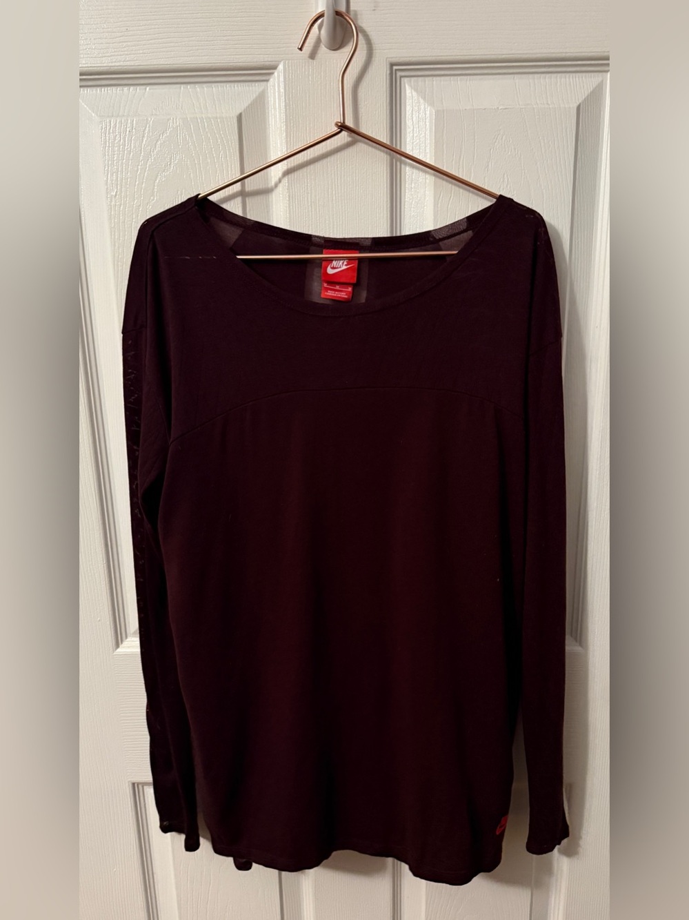 Nike Women's Lightweight Long-Sleeve Mesh Lifestyle Top- Burgundy